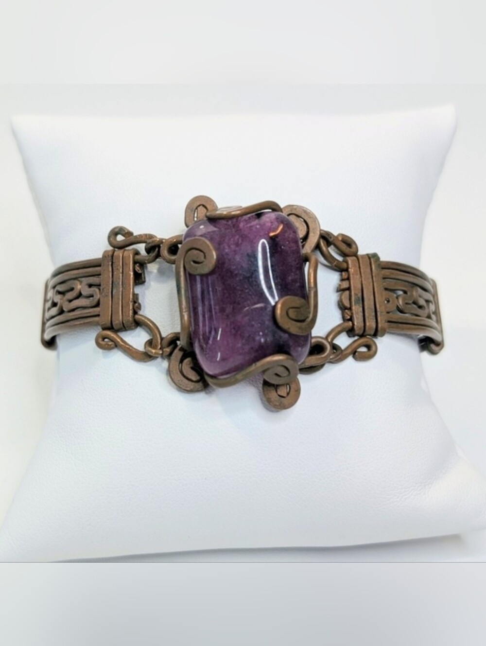 Vintage Amethyst Copper Metalwork Bracelet